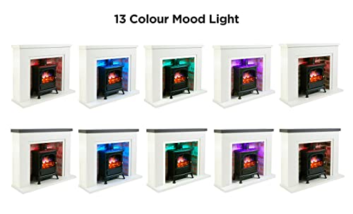Endeavour Fires Farlington kominek elektryczny, czarny piecyk na balony, 122 cm, białe światło, oświetlenie LED z realistycznym efektem płomienia, 2 kW grzejnik wentylatorowy z pilotem zdalnego sterowania (szara góra, czerwona cegła)