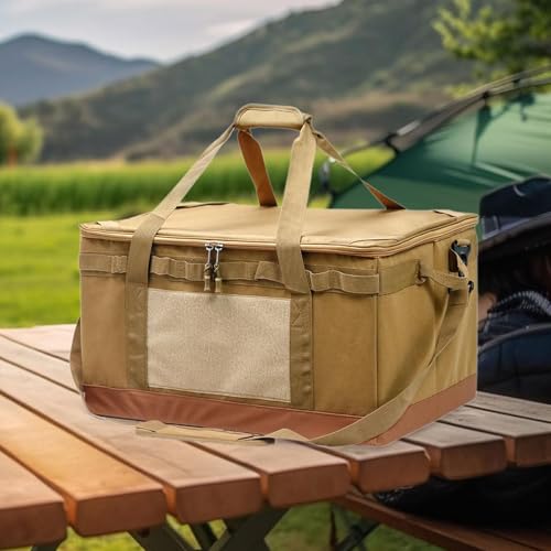 Camping Storage Bag Utility Tote Bag 60L Portable Oxford Cloth Removable Duffle Bags Trunk Organizer for Outdoor Backpacking, Khaki4