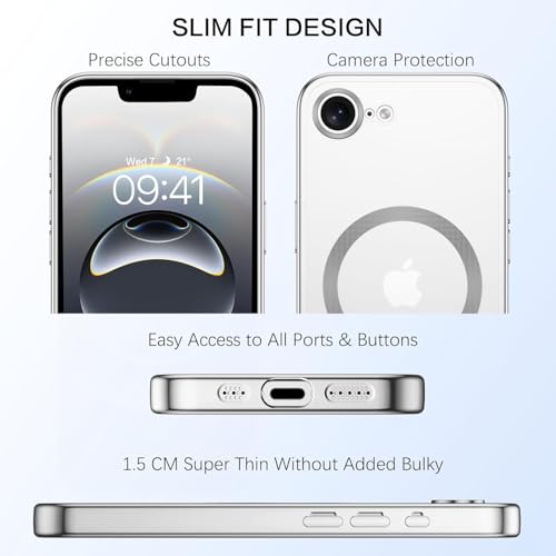 Image of VONZEE Electroplating Transparent Clear Logo Back Cover TPU Compatible with iPhone 17e / iPhone 16e Case, Compatible with Magsafe, Full Body & Camera Protection for Each Lens for Men & Women (Grey)