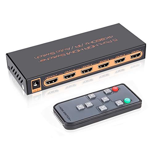 ROOFULL Premium 5 in 1 Out 4K@60Hz HDMI 2.0 Switch with IR Remote