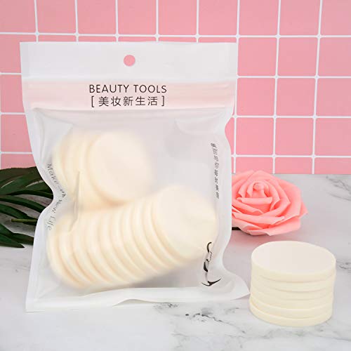 Latex Free Makeup Powder Blender Sponges For Full Face Curve Blending Coverage, Cream, Liquid Foundation Cosmetics, Disposable Beauty Foam Applicator Puffs For Sensitive Skin, Round #TOP6
