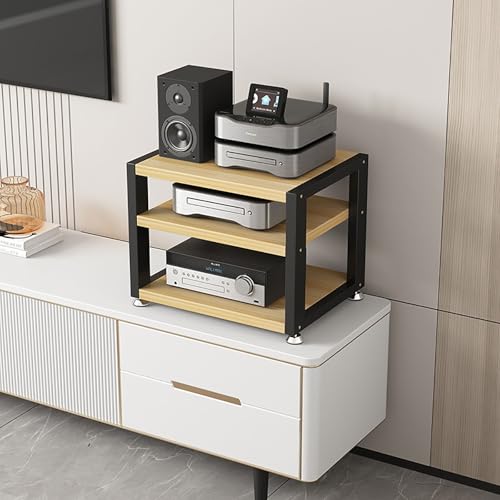 Narożny stojak na sprzęt multimedialny z półkami, przenośny stojak na sprzęt audio do przechowywania sprzętu audio, kompaktowa półka stereo do salonu, sypialni, pokoju gier, kolor drewna 45 x 35 x 2