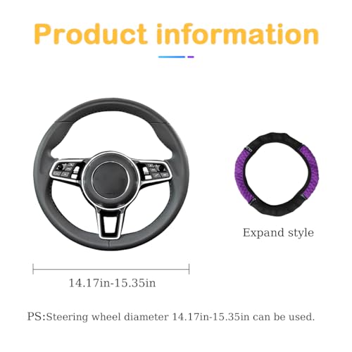 Image of Osilly Bling Car Steering Wheel Cover, 15 Inch Rhinestones Soft Leather Elastic Steering Wheel Protector, Sparkly Crystal Diamond for Women Girls, Car Interior Accessories for Most Cars (Purple)