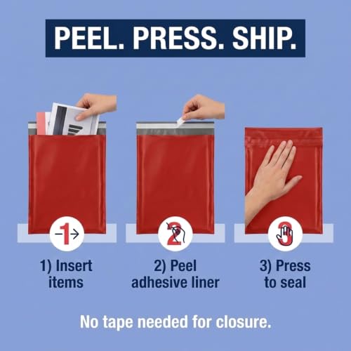 Image of BOX USA Shipping Bags 14 x 19 (100-Pack) Red - Large Heavy Duty Self-Adhesive Envelope Poly Mailers for Packing