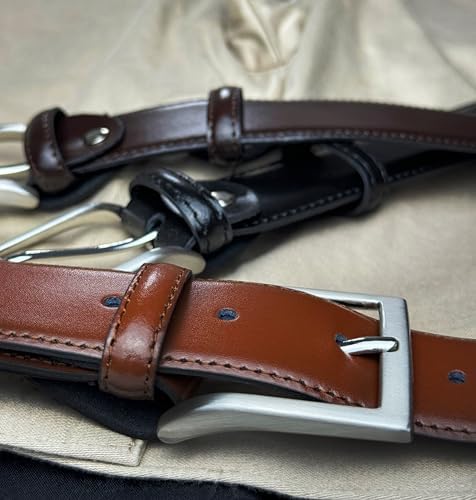 Heren riem cognac leer zilverkleurige gesp | Stuivenga Lederwaren Delft