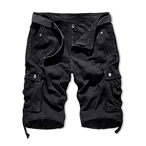 XIONG TAI Men's Outdoor Cargo Shorts Relaxed Fit Multi-Pockets Camo Khaki Short with Belt(Black,32)