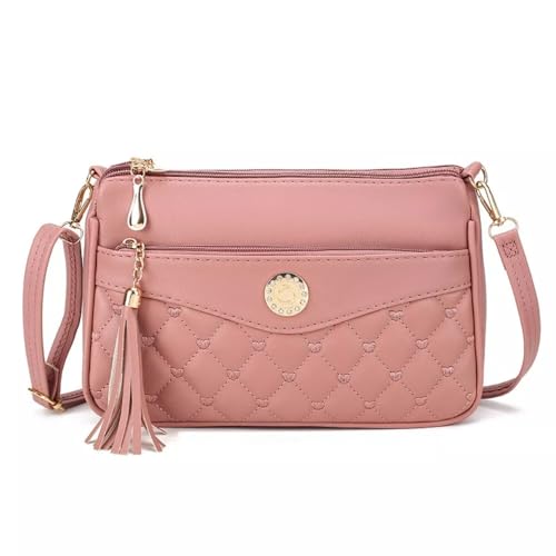 Image of SHAMRIZ Korean Style Quilted Sling Bag for Girls | Cute Heart Pattern Crossbody Purse with 3 Zipper Compartments | Fancy Tassel Side Bag for Party, Wedding & Gifts | Mini Slingbag /One Side Bag