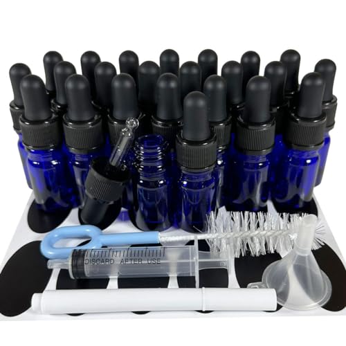 PIPIBA (24個入り) 5ml丸頭スポイトボトル ガラス製遮光瓶 アロマオイル瓶 ドロッパーボトル 香水瓶 (青色)
