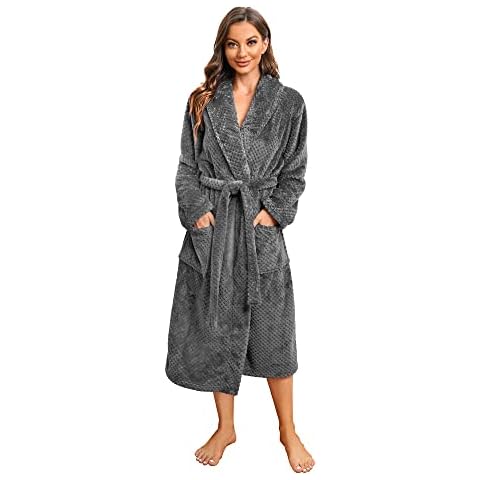 HEARTNICE Womens Fleece Robes, Soft Plush Long Bathrobe, Comfy Robes for Womens, Warm House Coat Pineapple Fleece(Dark Gray, 2XL/3XL) Cover