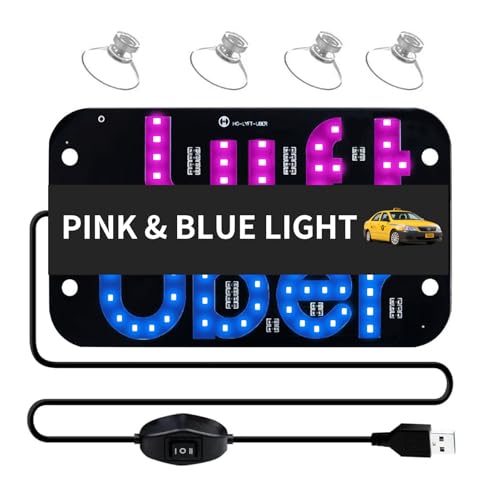 LED Light Signs for Car, Pink/Blue Glow LED Sign Decal Stickers with Suction Cups and Universal USB Plug, Taxi LED Decal, Bright Lights Accessories Suitable for All Cars (Pink+Blue)