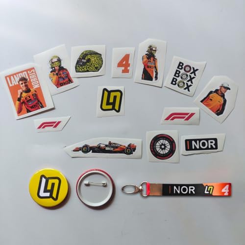 Image of TenorArts Lando Norris F1 Gift Box Merchandise for Fans - 5x7 Inches Laminated Photo Frame,1 Keychain, 1 Badge, 4 4x6 inches Posters, 10 Multi sized F1 Stickers - 5 items in 1 Box | Perfect for Gifting F1 Fans