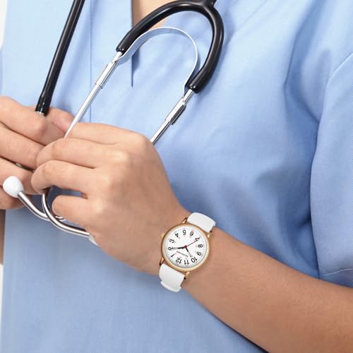 Stylish Waterproof Nurse Watch for Medical Professionals - Luminous Dial, 24-Hour Military Time, Easy Read, Silicone Band in Rose Gold and White - Image 7