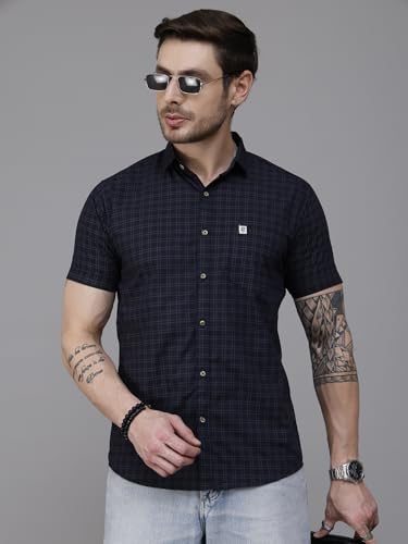 Image of Majestic Man Slim Fit Pure Cotton Half Sleeve Checked Casual Shirt