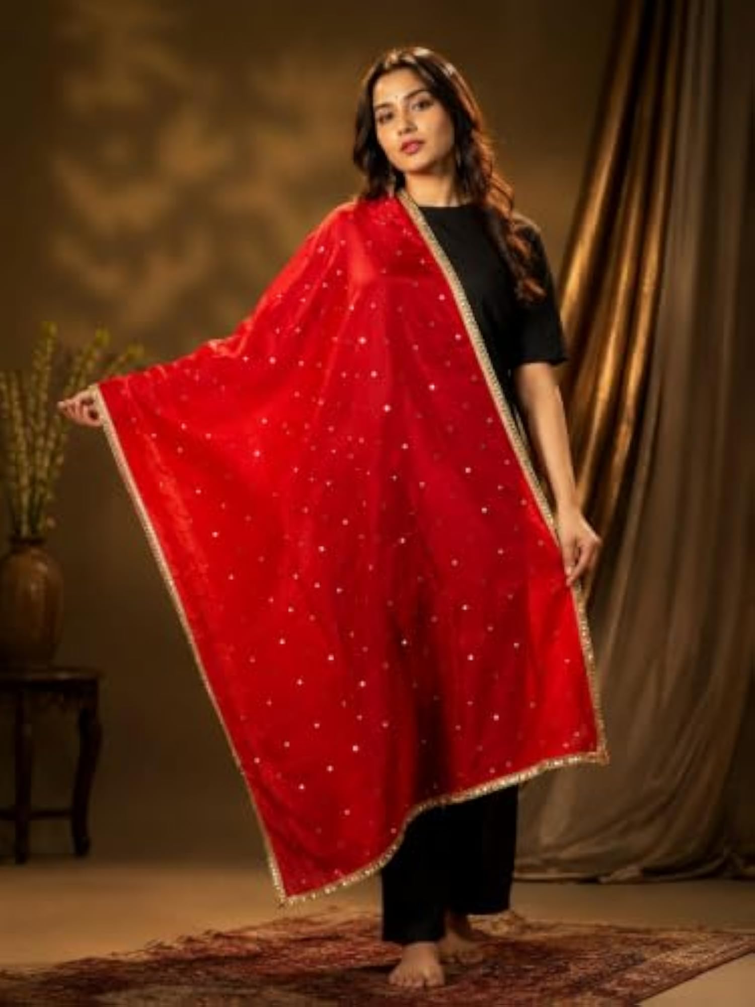 Fancy Silk Sweety Mirror Work Dupatta, Lightweight Ethnic Dupatta