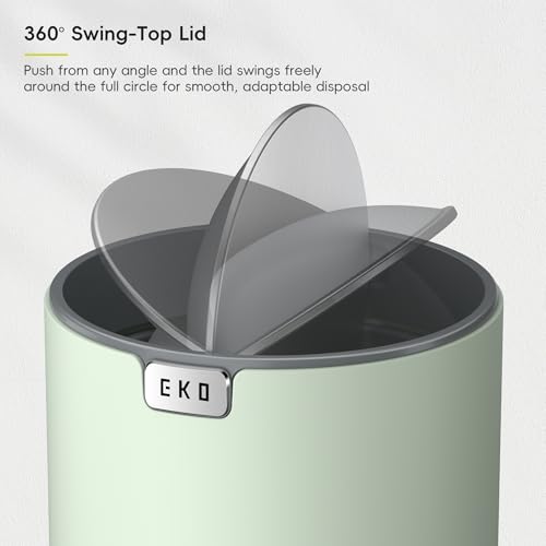 Image of EKO Fandy 0.58 Gal /2.2L Mini Trash Can with Lid, Swing-Top Desktop Trash Can for Bathroom, Countertop, Vanity, Desk or Office, Small Garbage Bin (Sage)