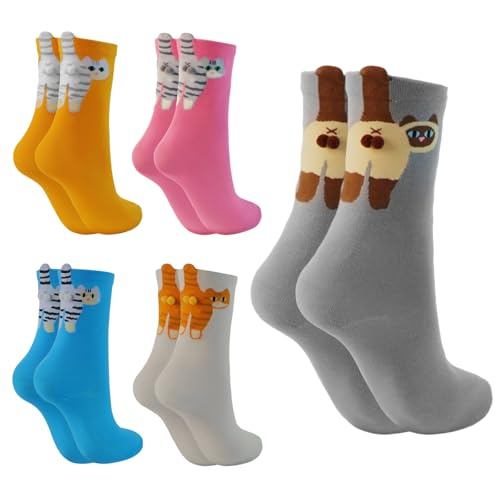 Cat Socks with Balls for Women 3D Novelty Funny Cotton Animal Crew Socks