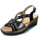 JOMIX Sandales Femme Été Confort avec Talon Compensé 5 cm Sandales Compensées Femme Élégantes Bout Ouvert avec Bride Arrière et Boucle Réglable Semelle Souple Chaussures Femme Légères Noir 36