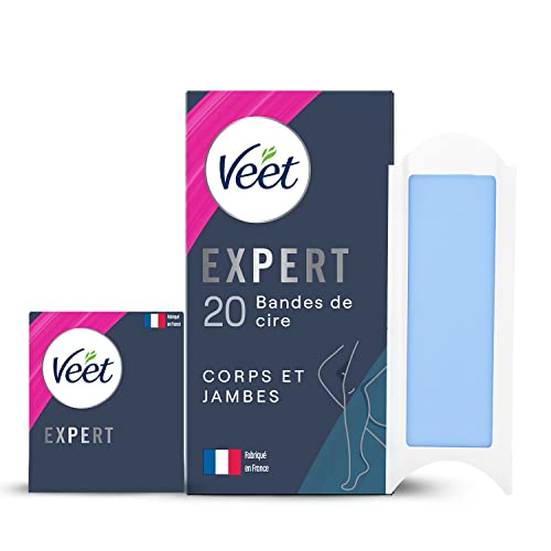 Veet Expert – 20 tiras de cera para cuerpo y piernas – para piel sensible – procesamiento perfecto – depilación duradera