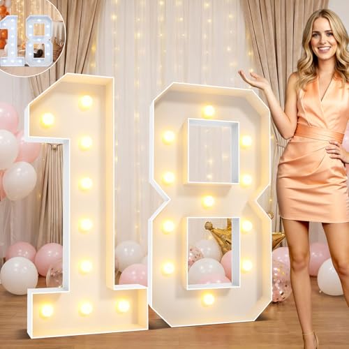 Ledido Easy-Assemble 4FT Warm White & Cool White Marquee Light Up Number 18