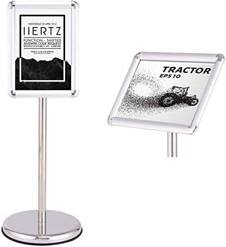 WeValor Adjustable Pedestal Sign Stand, 8.5 x 11 Inch Floor Standing Poster Sign Holder with Round Corner, Vertical and Horizontal View Sign Displayed, Sliver