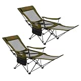 DesertFox リクライニングチェア キャンプ椅子 単品/セット 4way 仮眠 昼寝 4段階調整 四季適用 【メッシュと薄手コットを自由に切り替える】【耐荷重150kg】アウトドアチェア コンパクト 折りたたみチェア 軽量 イス 【 独自開発のカップホルダー】携帯便利 ピクニック レジャー キャンプ用 TY (オリーブ，2)