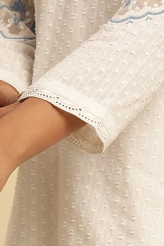 Image of W for Woman W Women White Solid Cotton Co-Ord Kurta Set, Straight Pant & Dupatta