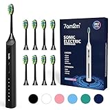 7AM2M Sonic Electric Toothbrush, High Power Rechargeable Toothbrushes, with 8 Brush Heads for Adults and Kids, 15 Adjustable Modes, Built-in 2-Minute Smart Timer, 4 Hours Fast Charge(Black)