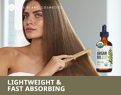 Argan Oil For Hair And Skin - Kate Blanc Cosmetics. 100% Pure, Usda Certified Organic, Coldpressed Hair Oil. Stimulate Growth For Dry And Damaged Hair. Skin Moisturizer. Nails Protector (Regular 4Oz) #TOP2
