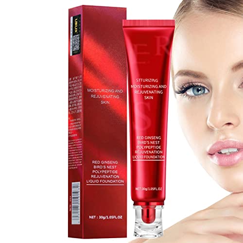 Aznever Base líquida de Ginseng Rojo - Maquillaje de Base de Corrector de Control de Aceite Resistente al Agua Duradero de 30 g,Base de Maquillaje líquida Multiusos, Base construible Ligera Cover