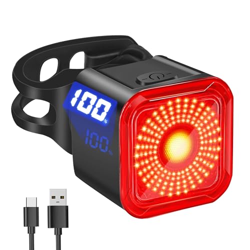 Rear Bike Tail Light, LED Display Screen, USB-C Rechargeable,IP55 Waterproof, 6 Light Modes Options, Quick Release Mounts for Saddle & Seatpost, Bike Light for Road Mountain, Cycling