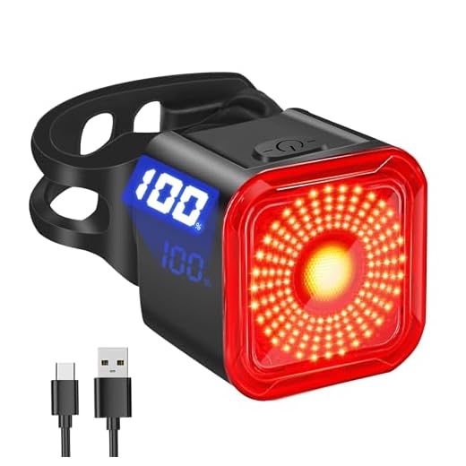 DARKBEAM Bike Tail Light with LED Display Screen, USB-C Rechargeable 6 Light Modes, IP55 Waterproof Bicycle Taillight for Night Riding, Super Bright Rear Bike Light for Road Mountain, Cycling