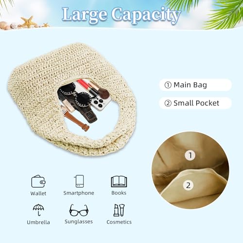Image of Crescent Straw Shoulder Handbag for Women Summer Beach Tote Raffia Woven Purse Hobo Underarm Bag 2026