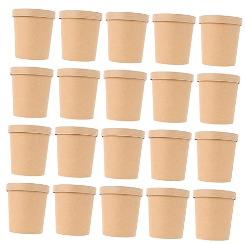 Anneome 20個 使い捨てクラフト紙テイクアウトボウル 蓋付き密封可能 食品保存用 耐油防漏 省スペース収納可能