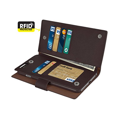 Reiko Genuine Leather Hidden Wallet Case With Rfid Shielded Card Slots Wallet Case For Iphone 6/ 6S Plus 5.5" - Umber #TOP4