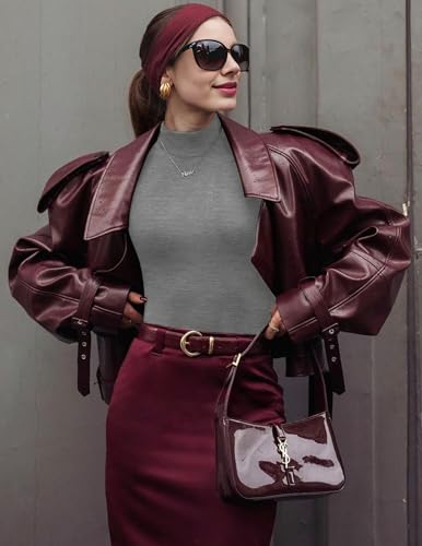 Zeagoo Camiseta Manga Larga Mujer Cuello Alto Camisetas Basica Ajustada T Shirt Térmicas Sólido Camisa Ligero Elástico Suéter Gris S