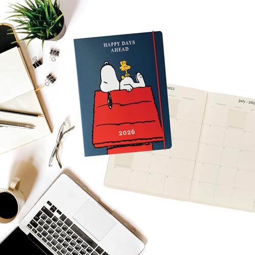 18 Month Planner/Calendar by Graphique, July 2025 – Dec. 2026 Peanuts Happy Days Ahead Monthly Planner, Holidays, Notes Pages, 8” x 10”