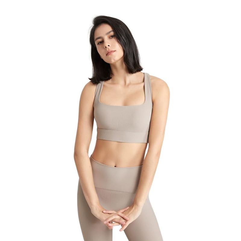 Women's Bra Top U Neck Sports Vest Sleeveless Fitness Lightweight Comfortable Top | Khaki-XL-image-42