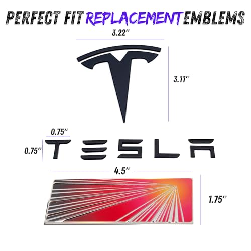 Image of Metal T Logo Tesla Letters Performance Ludicrous Emblem Logo Decal Sticker Front Rear Tailgate in Matte Black for Tesla Model Y Juniper Launch Edition