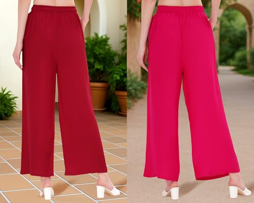 Image of Buy That Trendz Palazzo Pants for Women Cotton Rayon Elasticated Flared Wide Leg Regular Fit M to 6XL Pack of 2