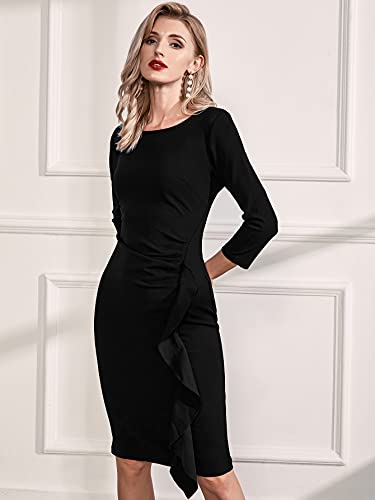 Miusol Women's Business Retro Ruffles 2/3 Sleeve Cocktail Pencil Dress3