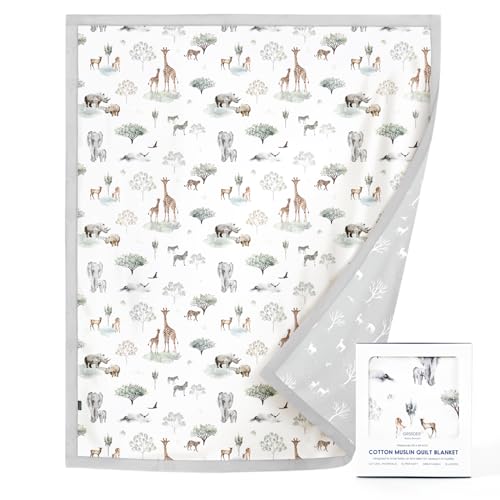 Image of GRSSDER Cotton Muslin Quilt Blanket - Silky Soft and Breathable Kids' Throw Blanket, Oversized Muslin Blankets for Newborns, Toddlers & Kids, 6 Layers Reversible Design for All Seasons, 55 inch x 69 inch