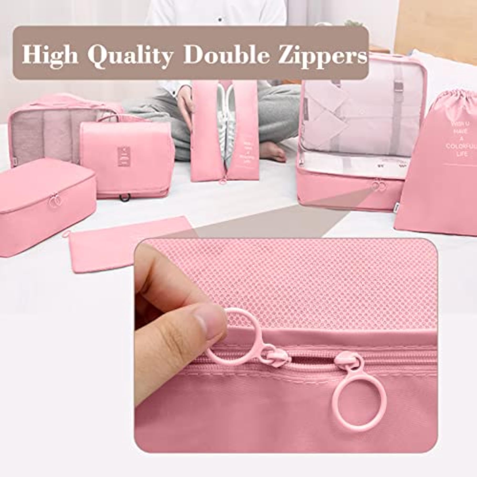 8pc Travel Packing Cubes Set with Toiletries Bag