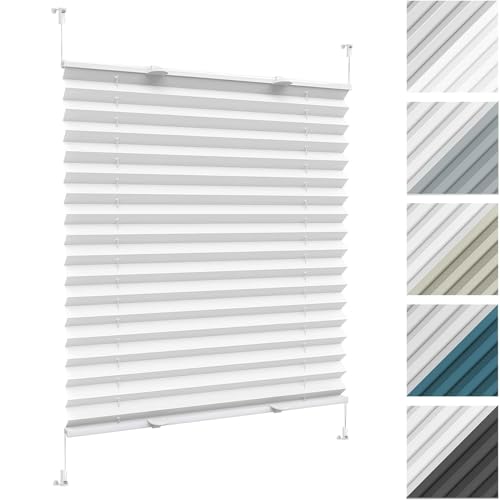 Jalousien Fenster Raffrollo, Fenster Plissee 40 x 90 cm, Plissee Ohne Bohren Nach Maß, Plissee Sonnenschutz Plisseerollo Jalousie, Klemmfix Plissee Ohne Bohren, für Fenster & Tür, Weiß