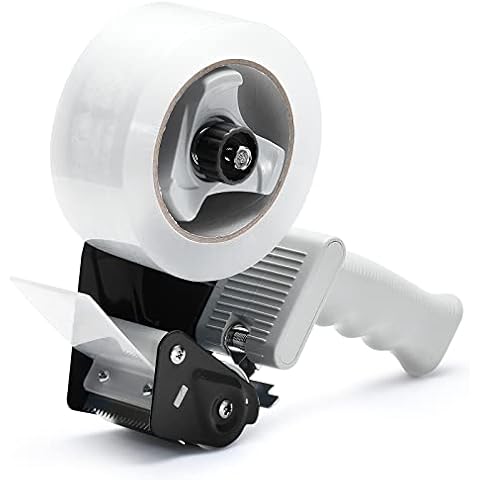 Packing Tape Dispenser Gun, Pacific Mailer 2 Inch Tape Gun Dispenser with 2 Inch Carton Packing Tape, Lightweight Industrial Side Loading Tape Dispenser - Black Cover