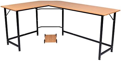 Xtrillions Goods L Shaped Desk, 66" Home Office Corner Desk with Shelf, Gaming Computer Desk with Monitor Stand, PC Table Workstation (Beech Wood)