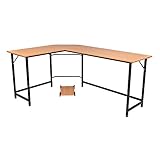 WUTONG L-Shaped Desktop Computer Desk Beech Wood Color