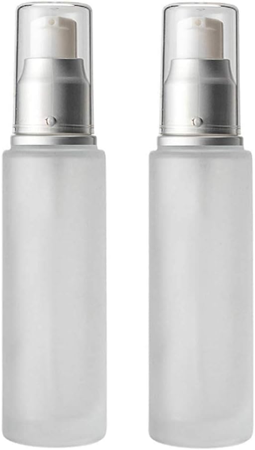 [ SET OF 2 PCS 50ML Empty Glass Refillable Dispenser Pump Lotion White Frosted Dispenser Cosmetic Pump Lotion Containers For Skin Care Cream Liquid Essential
