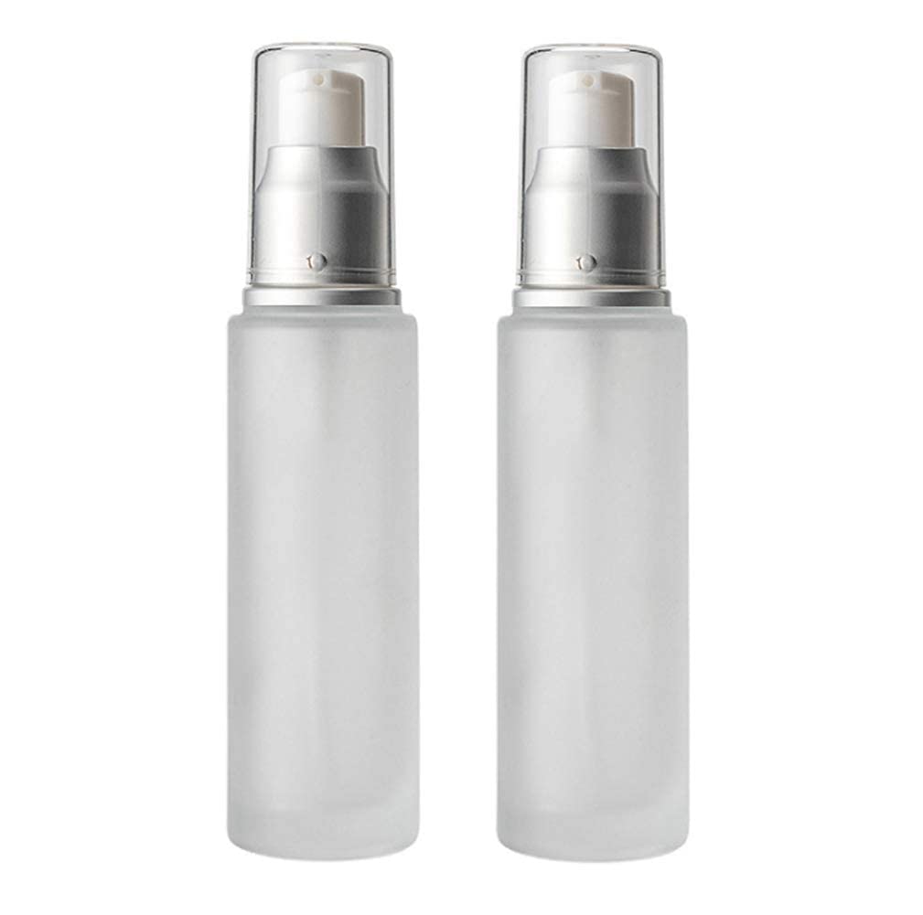B.H.Industry [ SET OF 2 PCS 50ML Empty Glass Refillable Dispenser Pump Lotion White Frosted Dispenser Cosmetic Pump Lotion Containers For Skin Care Cream Liquid Essential