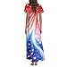 250 Anniversary USA Dress, Forth of July Holiday Boho Graphic Modest Fashion Patriotic Independence Day Ruffle Hem Dresses Women 4Th Outfit (L, Sky Blue)