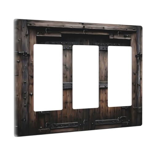 Decorative Outlet Covers Retro Brown Wood Barn Door Vintage Farmhouse 3 Gang Wall Plate Triple Rocker Light Switch Cover Plate Jumbo Electrical Gfci Faceplate